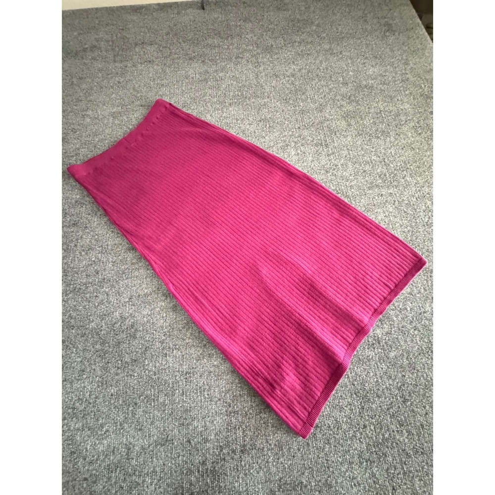 Free People Magenta Pink Skyline Ribbed Knit Midi Skirt Front Slit Medium